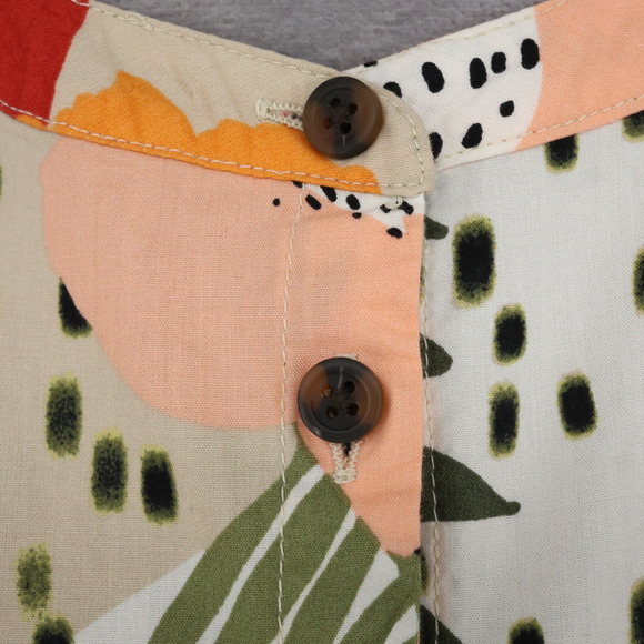 Loft Dress Petites 10P Beige Red Black Floral Cotton Blend Button Up Pockets - Picture 15 of 16